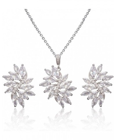 Bridal Jewelry Set for Wedding - Women's 14k Plated Sterling Silver Marquise Cubic Zirconia CZ Crystal Big Leaf Flower Floral...