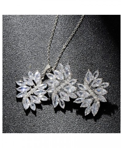 Bridal Jewelry Set for Wedding - Women's 14k Plated Sterling Silver Marquise Cubic Zirconia CZ Crystal Big Leaf Flower Floral...