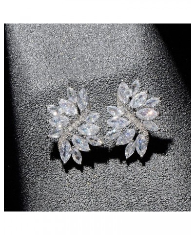 Bridal Jewelry Set for Wedding - Women's 14k Plated Sterling Silver Marquise Cubic Zirconia CZ Crystal Big Leaf Flower Floral...