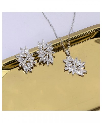 Bridal Jewelry Set for Wedding - Women's 14k Plated Sterling Silver Marquise Cubic Zirconia CZ Crystal Big Leaf Flower Floral...