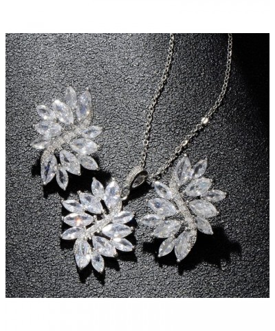 Bridal Jewelry Set for Wedding - Women's 14k Plated Sterling Silver Marquise Cubic Zirconia CZ Crystal Big Leaf Flower Floral...