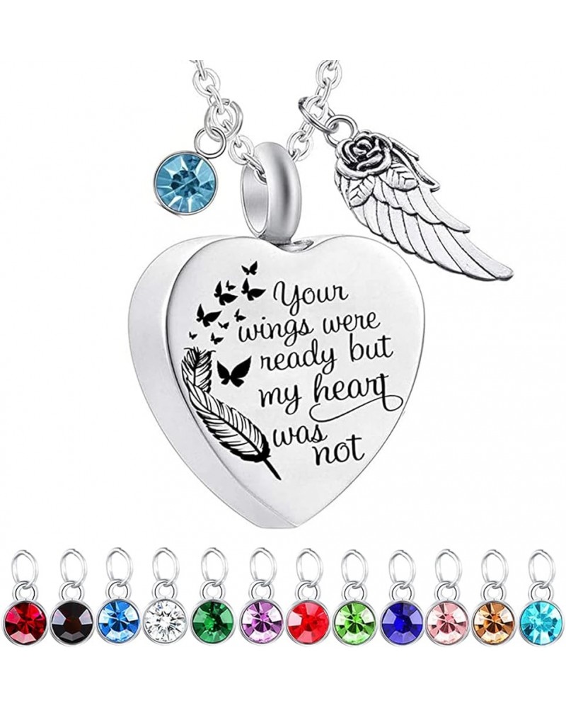 God has You in his arms with Angel Wing Charm Cremation Ashes Jewelry Keepsake Memorial Urn Necklace with Birthstone Crystal ...