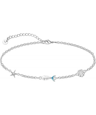 Animal Anklet 925 Sterling Silver Animal Beaded Anklet for Women Butterfly Dragonfly Sea Turtle Anklet Adjustable Ocean Layer...