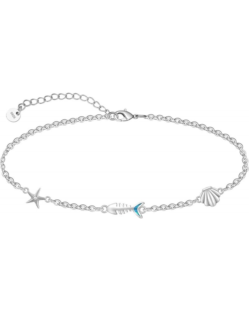 Animal Anklet 925 Sterling Silver Animal Beaded Anklet for Women Butterfly Dragonfly Sea Turtle Anklet Adjustable Ocean Layer...