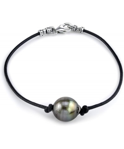 Sterling Silver 10-11mm Baroque Black Tahitian South Sea Cultured Pearl Leather Bracelet for Women 6.5 Inches $49.40 Bracelets