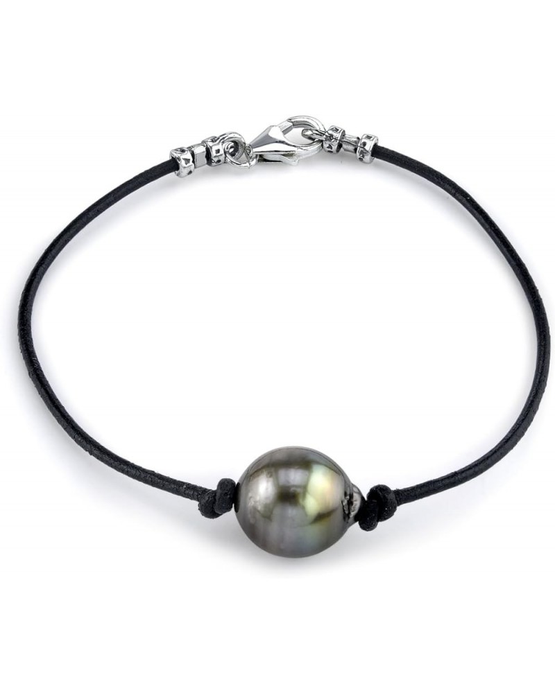 Sterling Silver 10-11mm Baroque Black Tahitian South Sea Cultured Pearl Leather Bracelet for Women 6.5 Inches $49.40 Bracelets