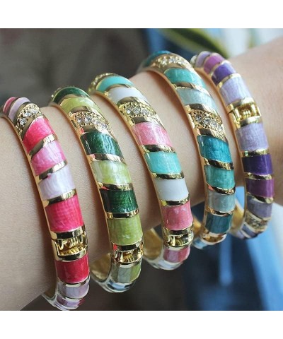 Rainbow Enamel Stripe Bracelet Women Rhinestone Bangles Vintage Chinese Cloisonne Bracelets Fashion Jewellery Accessories Gif...