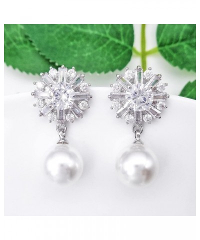 925 Sterling Silver Post Snowflake Zirconia Pearl Dangle Drop Earrings Ear Stud White Gold Plated Fashion Women Jewelry Gift,...