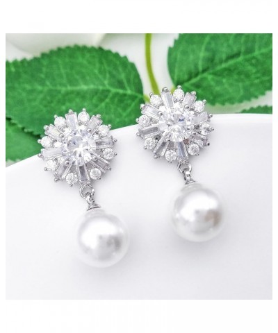 925 Sterling Silver Post Snowflake Zirconia Pearl Dangle Drop Earrings Ear Stud White Gold Plated Fashion Women Jewelry Gift,...