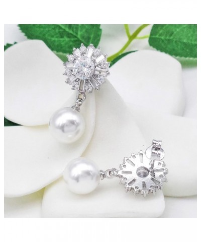 925 Sterling Silver Post Snowflake Zirconia Pearl Dangle Drop Earrings Ear Stud White Gold Plated Fashion Women Jewelry Gift,...