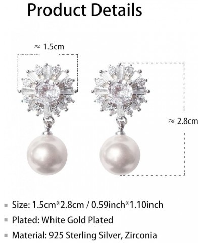 925 Sterling Silver Post Snowflake Zirconia Pearl Dangle Drop Earrings Ear Stud White Gold Plated Fashion Women Jewelry Gift,...