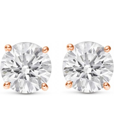 Natural Round Brilliant Solitaire Diamond Stud Earrings for Women 4 Prong Push Back (G-H Color SI2-I1 Clarity) Rose Gold 1.52...