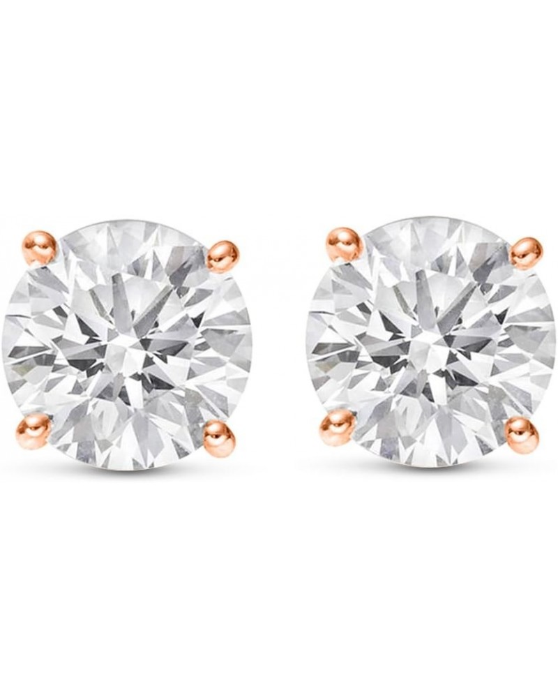 Natural Round Brilliant Solitaire Diamond Stud Earrings for Women 4 Prong Push Back (G-H Color SI2-I1 Clarity) Rose Gold 1.52...