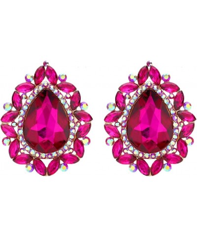 Women's Statement Vintage Style Dramatic Teardrop Crystal Clip On Earrings, 1.68 Gold Tone Fuchsia Pink $14.08 Earrings