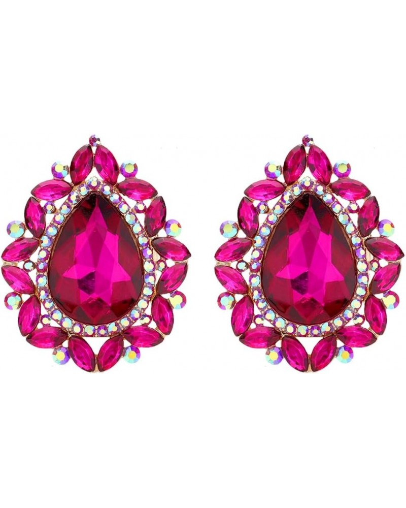 Women's Statement Vintage Style Dramatic Teardrop Crystal Clip On Earrings, 1.68 Gold Tone Fuchsia Pink $14.08 Earrings