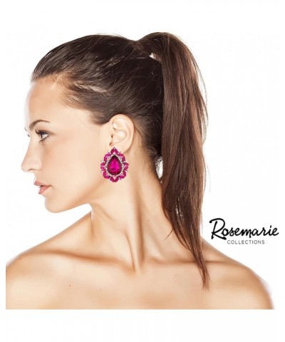 Women's Statement Vintage Style Dramatic Teardrop Crystal Clip On Earrings, 1.68 Gold Tone Fuchsia Pink $14.08 Earrings