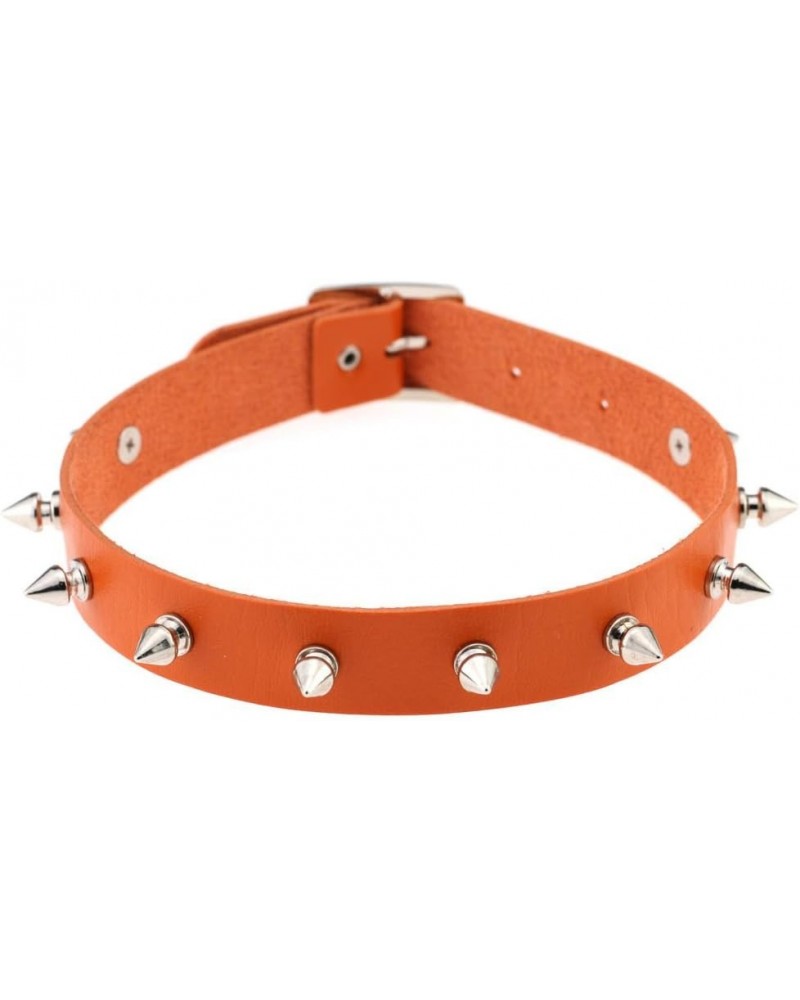 Women PU Leather Choker Necklace Girls Punk Rock Rivet Studded Collar Necklace Adjustable One size Orange $8.69 Necklaces