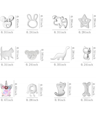 11 Pairs 925 Sterling Silver Stud Earrings for Girls Hypoallergenic Earrings Unicorn Earrings Animals Earrings Cute Small Stu...