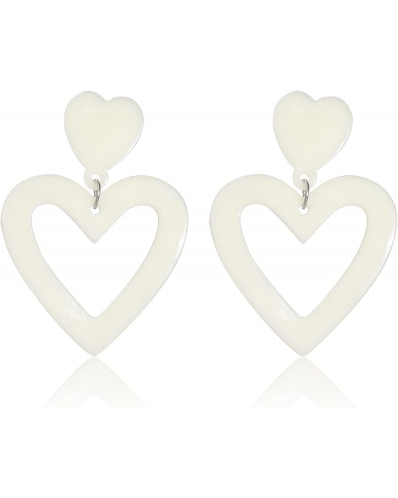 Double Heart Dangle Drop Earring Sweet Love Heart Dangle Earrings for Women Valentine's Day Mother's Day Birthday White $5.40...