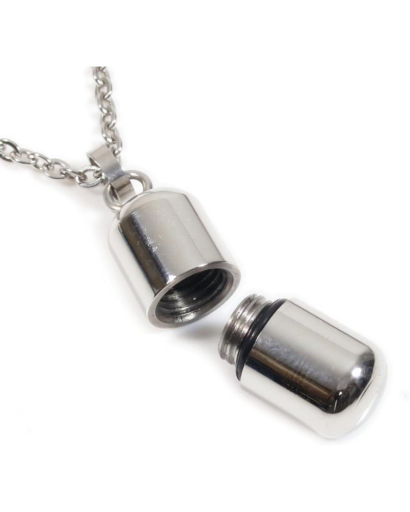 Stainless Steel Small Openable Pill Capsule Pendant Necklace Silver Gold Black Blue Silver $9.38 Necklaces