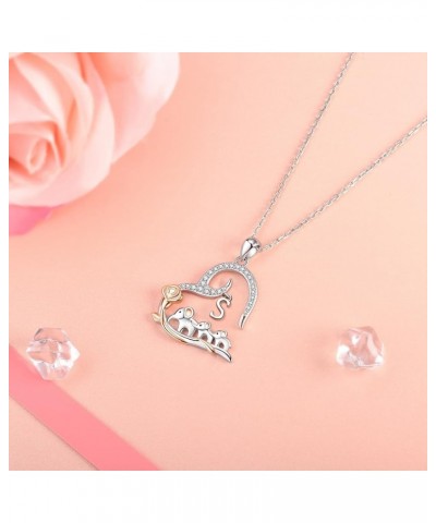 Elephant Initial Necklace CZ Love Heart Pendant Necklace 925 Sterling Silver Rose Letter Elephant Necklace Mother Daughter Je...