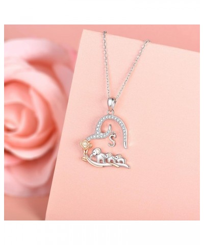 Elephant Initial Necklace CZ Love Heart Pendant Necklace 925 Sterling Silver Rose Letter Elephant Necklace Mother Daughter Je...