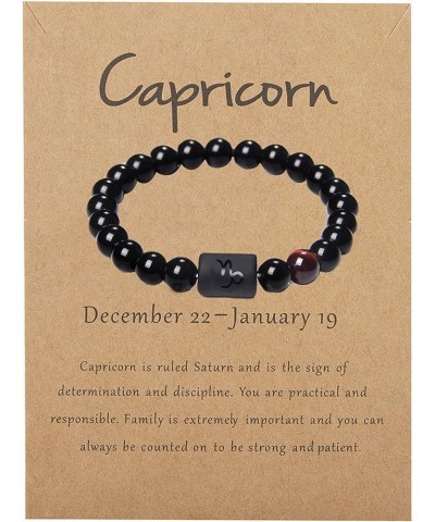 Zodiac Bracelet for Men Women,8mm 10mm Beads Natural Black Onyx Stone Star Sign Constellation Horoscope Bracelet Gifts Capric...