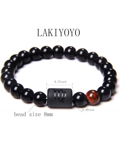 Zodiac Bracelet for Men Women,8mm 10mm Beads Natural Black Onyx Stone Star Sign Constellation Horoscope Bracelet Gifts Capric...
