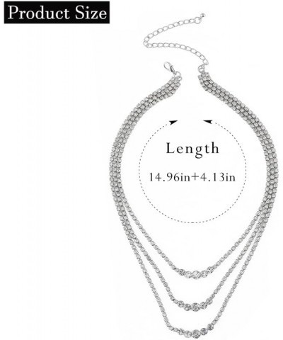 Layered Rhinestone Necklaces Silver Crystal Necklace Chains Sparkly Party Necklace Jewelry for Women and Girls 3-layer $7.62 ...