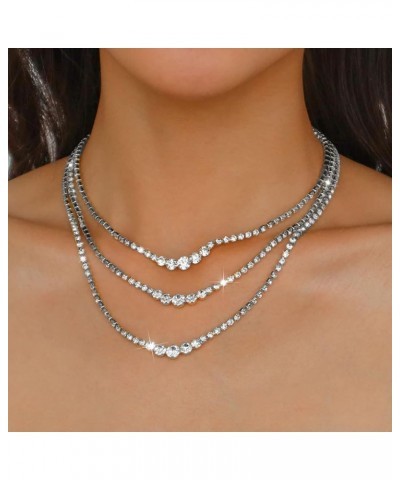 Layered Rhinestone Necklaces Silver Crystal Necklace Chains Sparkly Party Necklace Jewelry for Women and Girls 3-layer $7.62 ...