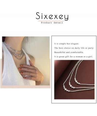 Layered Rhinestone Necklaces Silver Crystal Necklace Chains Sparkly Party Necklace Jewelry for Women and Girls 3-layer $7.62 ...