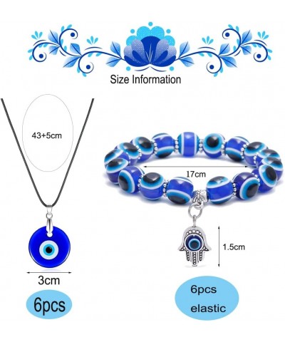 10-12 Pieces Evil Eye Necklace Bracelet Set Turkish Blue Eye Necklace Glass Eye Leather Rope Chain Necklace Evil Eye Hamsa Bl...