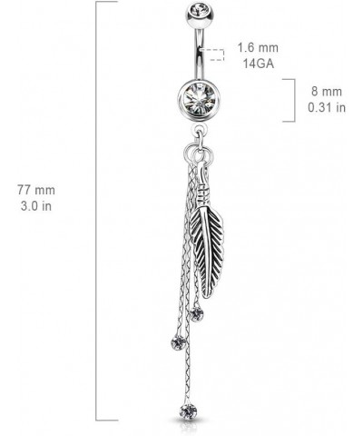 14g Feather and Chains with CZs Dangle Belly Button Ring 316L Surgical Steel (Sold per Piece) Pink $10.39 Body Jewelry