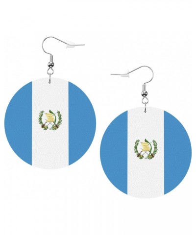 Wooden Earrings For Women Girls Flag Of Guatemala Round Lightweight Dangle Drop Hook Earrings $7.49 Earrings
