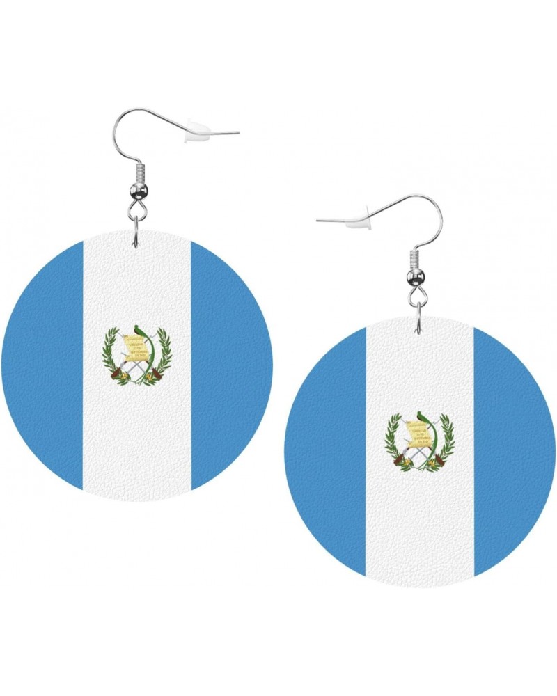 Wooden Earrings For Women Girls Flag Of Guatemala Round Lightweight Dangle Drop Hook Earrings $7.49 Earrings