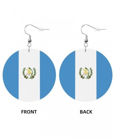 Wooden Earrings For Women Girls Flag Of Guatemala Round Lightweight Dangle Drop Hook Earrings $7.49 Earrings