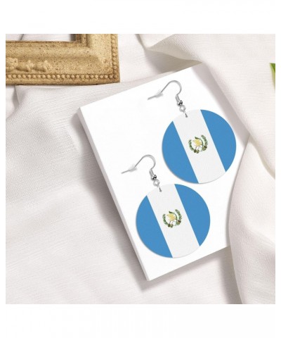 Wooden Earrings For Women Girls Flag Of Guatemala Round Lightweight Dangle Drop Hook Earrings $7.49 Earrings