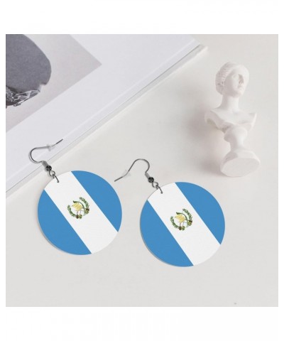 Wooden Earrings For Women Girls Flag Of Guatemala Round Lightweight Dangle Drop Hook Earrings $7.49 Earrings