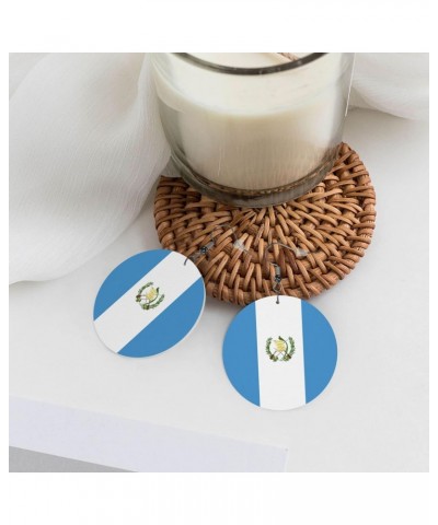 Wooden Earrings For Women Girls Flag Of Guatemala Round Lightweight Dangle Drop Hook Earrings $7.49 Earrings