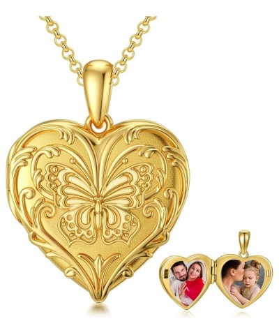 10K 14K 18K Solid Gold Heart Locket That Holds Pictures Personalized Sunflower/Starburst/Cross/Rose/Wings/Lotus/Butterfly/Tur...