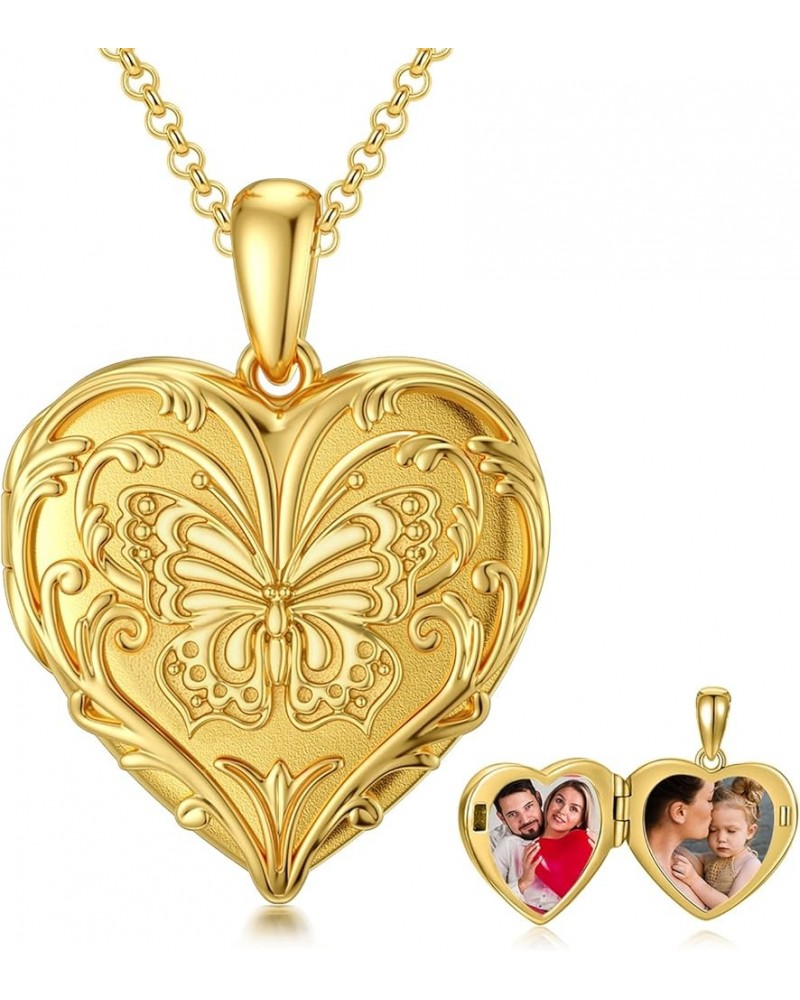 10K 14K 18K Solid Gold Heart Locket That Holds Pictures Personalized Sunflower/Starburst/Cross/Rose/Wings/Lotus/Butterfly/Tur...