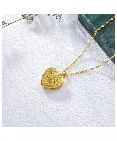 10K 14K 18K Solid Gold Heart Locket That Holds Pictures Personalized Sunflower/Starburst/Cross/Rose/Wings/Lotus/Butterfly/Tur...