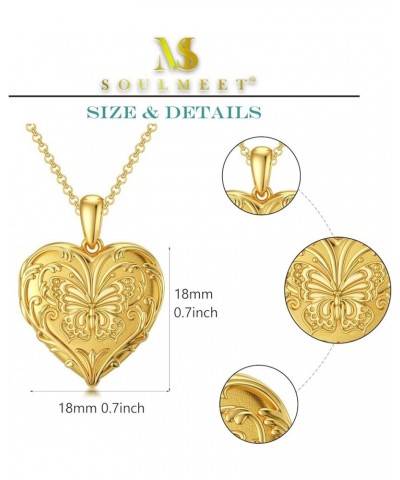 10K 14K 18K Solid Gold Heart Locket That Holds Pictures Personalized Sunflower/Starburst/Cross/Rose/Wings/Lotus/Butterfly/Tur...