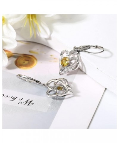 925 Sterling Silver Heart Dangle Earrings 14K White Gold Plated Sparkle Birthstone Earrings Sweet Love Heart Leverback Earrin...