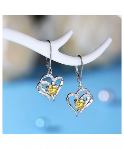 925 Sterling Silver Heart Dangle Earrings 14K White Gold Plated Sparkle Birthstone Earrings Sweet Love Heart Leverback Earrin...