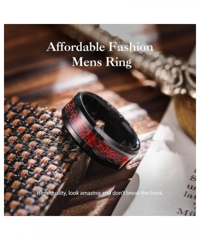 DRAGON Men's 8mm/6mm/5mm Red/Green Carbon Fiber Black Celtic Dragon Tungsten Carbide Ring Comfort Fit Wedding Band Black & Re...