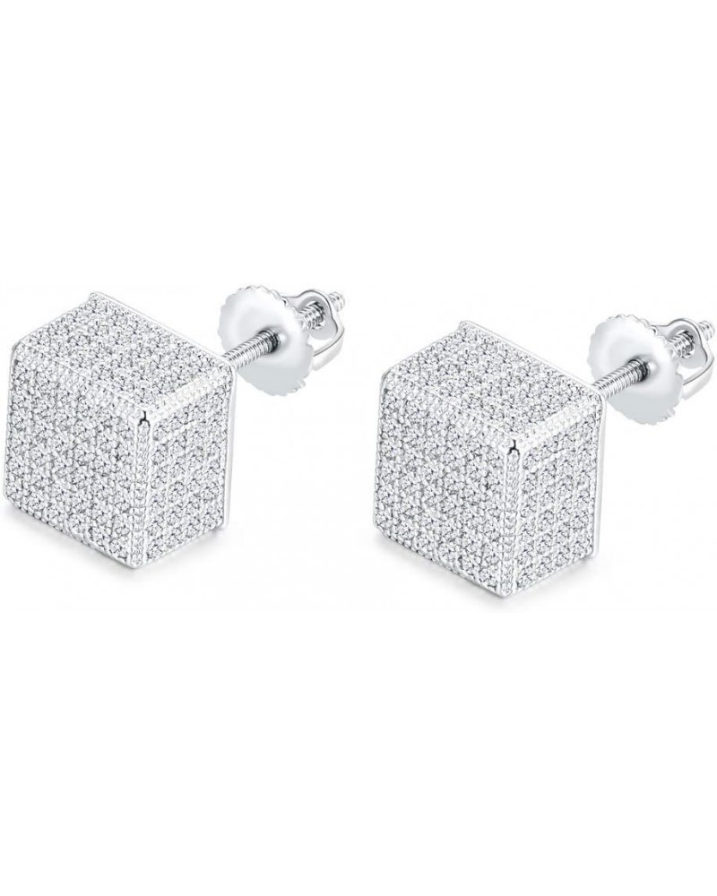 18K Gold Plated 925 Sterling Silver Iced Out Cubic Zirconia Screw Back Square Stud Earring For Men and Women Hypoallergenic E...