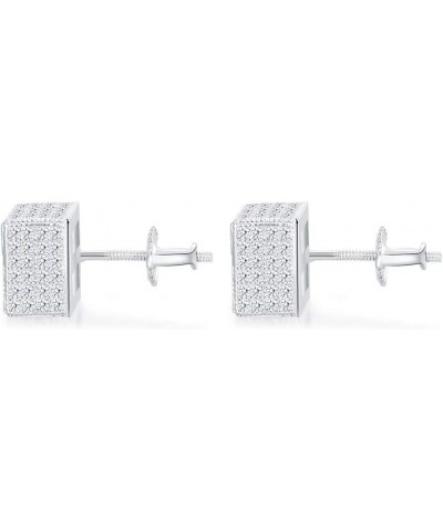 18K Gold Plated 925 Sterling Silver Iced Out Cubic Zirconia Screw Back Square Stud Earring For Men and Women Hypoallergenic E...