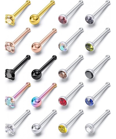 20g 18g Nose Rings Studs for Women Men Surgical Stainless Steel Nose Stud straight L Screw Diamond CZ Hypoallergenic Nose Pie...