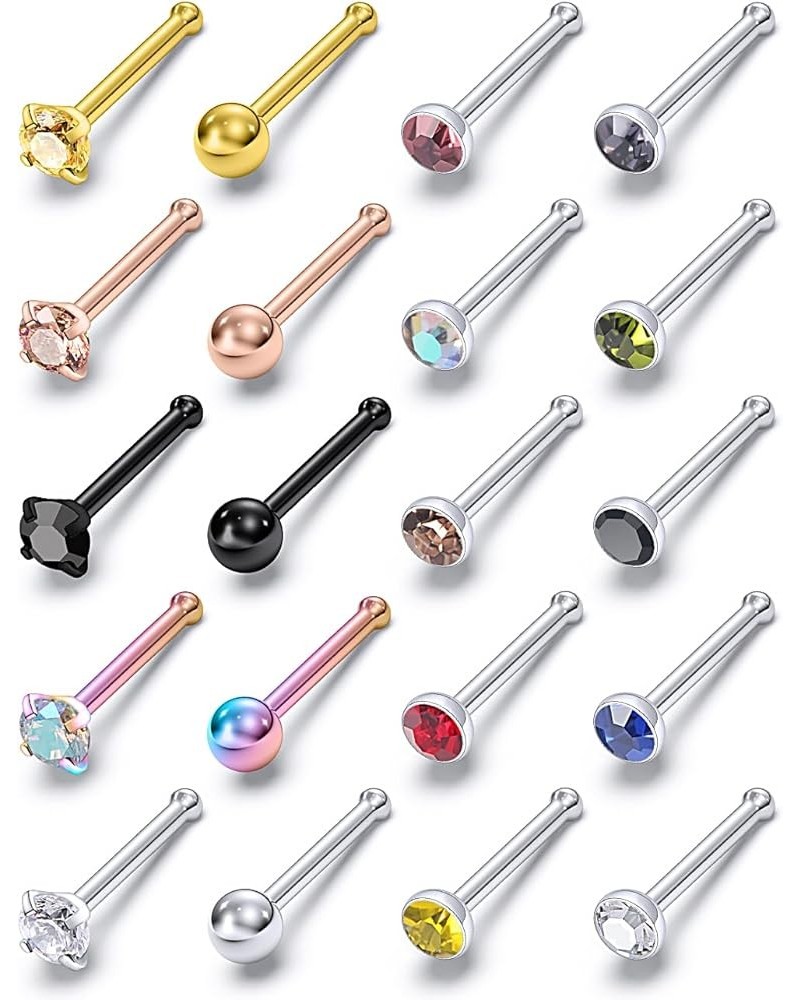 20g 18g Nose Rings Studs for Women Men Surgical Stainless Steel Nose Stud straight L Screw Diamond CZ Hypoallergenic Nose Pie...